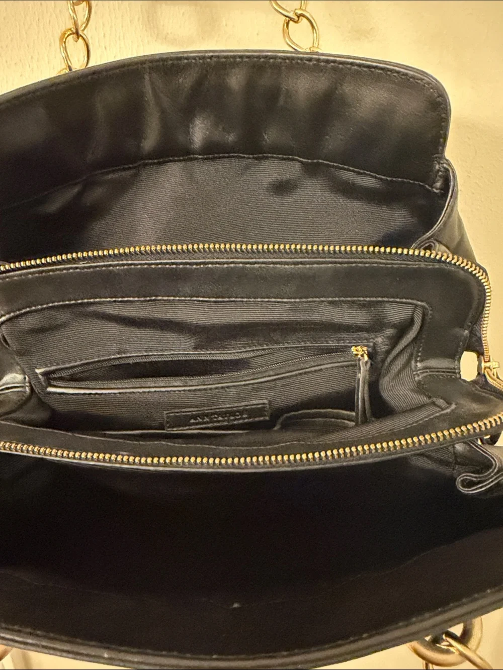 Vintage Ann Taylor Black Quilted Patent Shoulder Bag with Gold Chain Straps